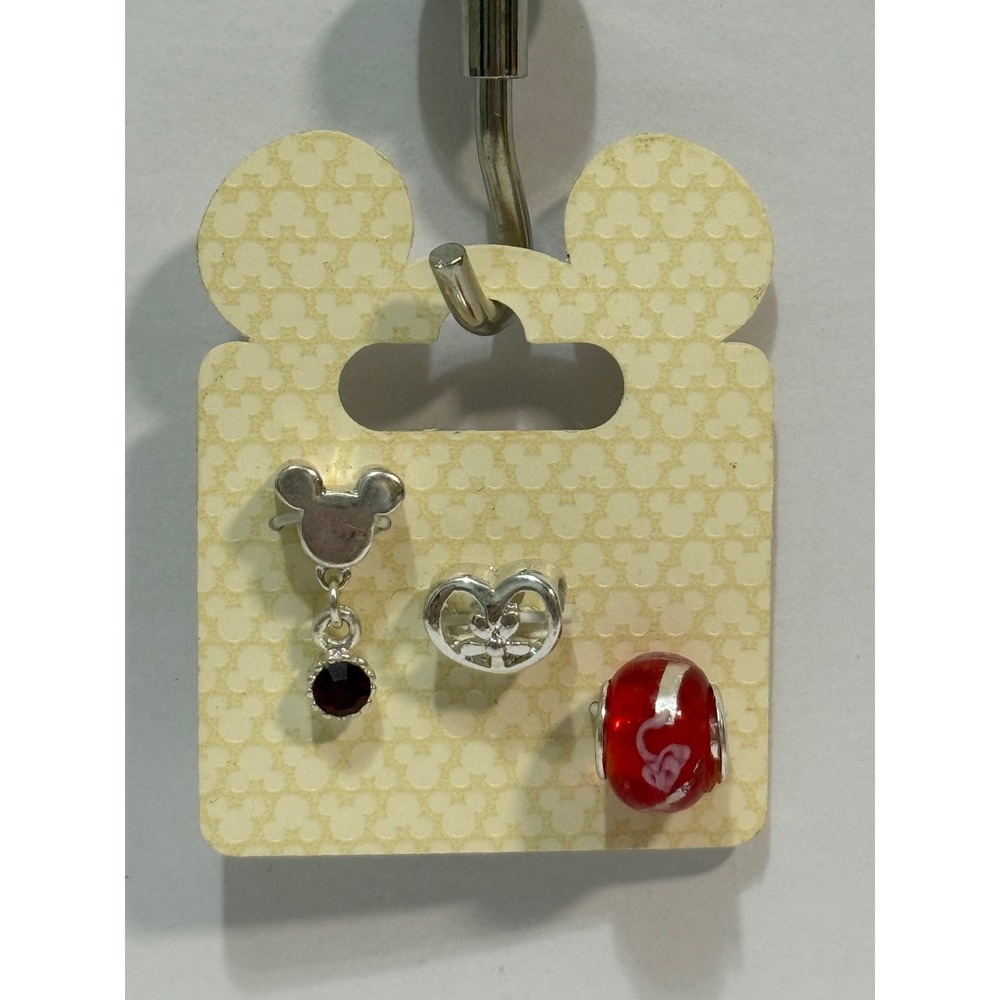 Disney Parks Mickey Mouse Red Crystal Heart & Glass Slider Charm Set 3pc NEW